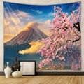 Detail of bohemian tapestry featuring Mount Fuji landscape with cherry blossoms and clouds - Sunset Sea of Clouds (GT202470) / 73X95CM (Cross-border Brushed Style)