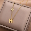 Gold-plated titanium steel necklace featuring a signature H-letter pendant in jewelry box - H Letter Pendant Style (8925) / Gold