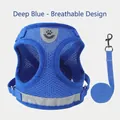 Dunkelblaues reflektierendes Hundegeschirr und Leine Set aus atmungsaktivem Mesh - Blau (Mit Leine)
