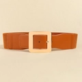 Cintura elastica larga marrone caramello con grande fibbia quadrata in metallo dorato - 65cm / Cammello