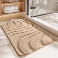 Tapis de bain beige en peluche douce avec design rayé et texture ondulée 3D - 40*60cm / Stuu - Kaki