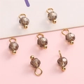 Set of seven smoky grey faceted glass beads with gold finish metal loops for DIY jewelry - Grey Round Bead