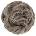 Messy bun hair scrunchie with highlighted brown and grey synthetic hair extensions - Middle Grey