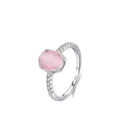 S925 sterling silver ring with pink cat eye stone and white zircons on white background - US 5 / 925 Sterling Silver