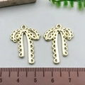 Pair of hollow golden metal bow pendants for DIY jewelry making with ruler scale - Lace Pattern Bowknot - KC Gold (21388)