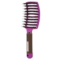 Ergonomic purple curved boar bristle hairbrush with brown non-slip handle - Purple With Bristles