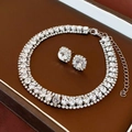 Silver jewelry set featuring a double-row rhinestone necklace and round stud earrings - Silver 2-Piece Set (Earrings + Necklace)
