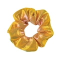 Close-up of golden laser-cut glitter scrunchie with sparkling metallic mesh texture - Metallic Mesh / Yellow