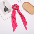 Elegant rose red satin scrunchie with long ribbons and smooth silk texture - Rose Red