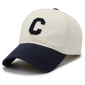 Two-tone baseball cap in beige and navy blue with embroidered C letter patch - Adjustable / Navy Blue