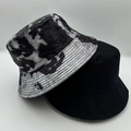 Top view of two stylish fisherman bucket hats in black and silver tie-dye laser texture - Silver-Grey Tie-dye 2-Piece Set (19)