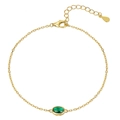 Elegant gold-plated S925 silver bracelet featuring a focal oval green gemstone - Style 1-Emerald Green