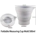 Vaso medidor de silicona translúcida blanca de 500 ml en estado plegado y abierto - Taza medidora plegable de 500 ml