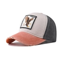 Detail of distressed baseball cap featuring freedom eagle embroidery and washed fabric - Adjustable / Eagle Orange