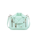 Mint green motorcycle jacket shaped crossbody bag with gold rivets and zippers - Green