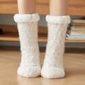 Chaussettes de sol en peluche colorée avec bordure blanche en laine d'agneau chaude - Taille unique / Fil Doudou Violet Clair