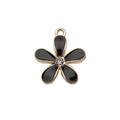 Golden flower pendant with black enamel inlay and central crystal for DIY jewelry - Black Flower with Rhinestone