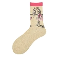 Beige cotton socks with pink ribbed cuffs and elegant ballerina oil painting print - Ballerina Beige