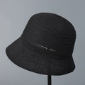 Dettaglio del cappello da sole in maglia nera con motivo a uncinetto traforato traspirante - M (56-58cm) / Nero