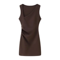 Brown sleeveless slim-fit mini dress with asymmetric neckline and ruched waist details - Coffee / XS