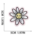 Detail showing colorful daisy embroidery patch with smile face and 5cm size scale - Smile Face Daisy (X9HD-095-11)