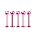 Fünfteiliges Set aus metallisch violetten Edelstahl-Lippenpiercings mit Politur - Rosa Kugel