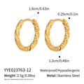 Detailed size specifications for gold stainless steel hoop earrings with textured finish - Medium Hammered Hoop Earrings (YYE023763-12)