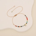Close-up of bohemian beaded bracelet with colorful stones and sparkling crystal charm - Mixed Multicolored Beaded Style / Multicolored (5#)
