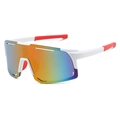 Square frame outdoor cycling sunglasses with white frame and vibrant orange lenses - White / Red Mirror