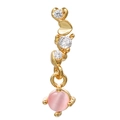 Pink cat eye stone heart drop earring with gold chain and white zircon inlay - EGD0534