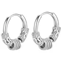 Vintage silver hoop earrings with dragon scale texture and five small hanging rings - Hoop Pendant Style / 14mm Silver/With Dragon Rings