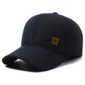 Berretto da baseball maschile in lana nera con paraorecchie e stemma in metallo oro - Regolabile / Blu navy