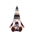 Gnomo de peluche nórdico con gorro marrón y falda de leopardo para decoración navideña - Estilo Femenino (Trenzas Blancas con Falda de Estampado de Leopardo)
