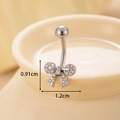 Silver stainless steel belly button ring featuring a butterfly zircon pendant with size markings - Bowknot Style (4#) / 0.91cm x 1.2cm / Silver