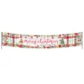 Red and green plaid Merry Christmas banner with Santa hats and festive holiday ornaments - 008 Red and Green Gingham New Year