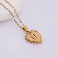 Golden heart-shaped necklace with letter U engraving and beaded edge detail - U (With Chain)