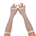 White fishnet arm sleeves with rhinestones for women, long fingerless mesh party gloves - Fingerless Rhinestone / White