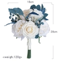 White and dusty blue artificial rose bridal bouquet with silk ribbon handle, 18cm diameter - Champagne Peacock Blue