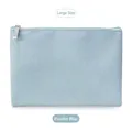 Large powder blue PU leather makeup pouch with cross-grain texture and silver zipper - Large Pink Blue