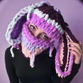 Crochet bunny ear balaclava in colorful patchwork wool for Halloween costume party wear - 57-59cm / Colorful Rabbit Ears