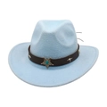 Chapeau de cowboy en feutre bleu clair avec ceinture en cuir brun et boucle en étoile - Bleu Ciel (Décor d'Étoile)