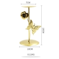 Golden iron candlestick stand with elegant rose and butterfly design, 19cm height - Large Version