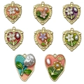 French retro heart alloy pendants with oil painting flowers and pearls for DIY jewelry - Mix 8 Pcs Heart Flower Series-SN1116
