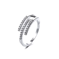 Verstellbarer S925 Sterling Silber Ring mit mehrreihigem Zirkonia-Besatz in Silber - Einstellbar Offen / Mehrschichtiger Verflochtener Stil / Silber