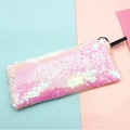 Pink and white mermaid sequin pencil case with holographic finish for student stationery - Pink