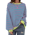 Felpa casual da donna a righe rosa, verde acqua e verdi con design color-block - Rosa e Verde