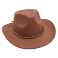 Dettaglio del cappello cowboy in feltro marrone a tesa larga con fascia di strass - Taglia unica / Cachi (Fascia di Borchie e Strass)
