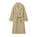 Klassieke kaki lange trenchcoat met dubbele rij knopen en tailleriem op wit - XS / Khaki