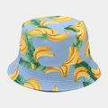 Blue bucket hat with yellow banana print and reinforced brim for summer sun protection - M (56-58cm) / Banana Pattern Light Blue