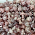 Bulk pink strawberry quartz crystal mushroom pendants with silver hanging loops - Strawberry Quartz